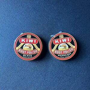 Vintage Kiwi Boot Polish Tins Black and Mahogany Made in England Set of 2‎